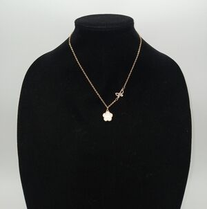 14K Gold Plated Jeweled Butterfly and Clover Style Necklace 8.5"​​